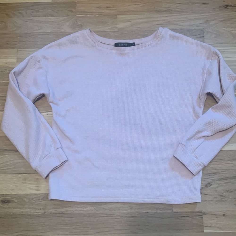 ZESICA Crewneck Long Sleeve Waffle Knit Relaxed Fit Blouse Women’s S